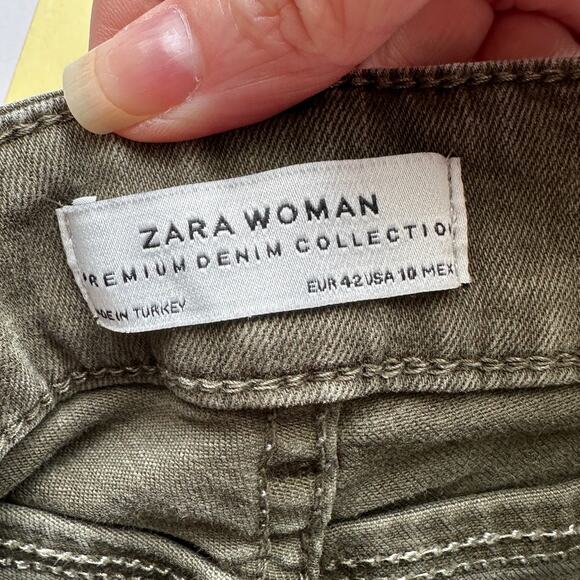 Zara Women Olive Green Button Fly Distressed Knee Skinny Jean High Waist 10 - Picture 12 of 16